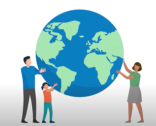 A illustration of a family holding the globe